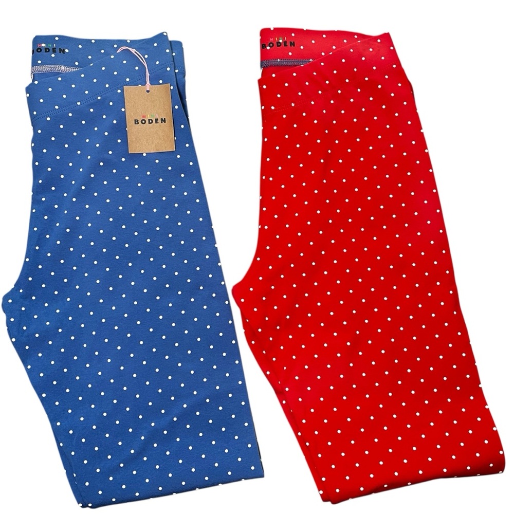 Mini Boden Girls Two Pairs Polka Dot Leggings Blue Red Size 13-14Y